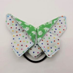 elastique-pour-cheveux-avec-papillon-en-origami-a-pois-multicolores