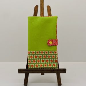 Porte chéquier femme en simili cuir vert pomme et coton à fleurs vintages