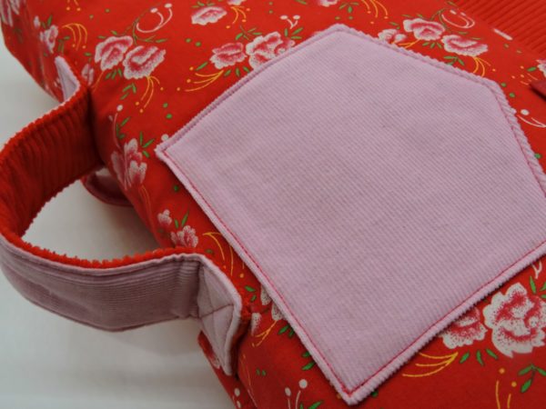 cartable maternelle velours rouge et coton pp rouge fleurs4