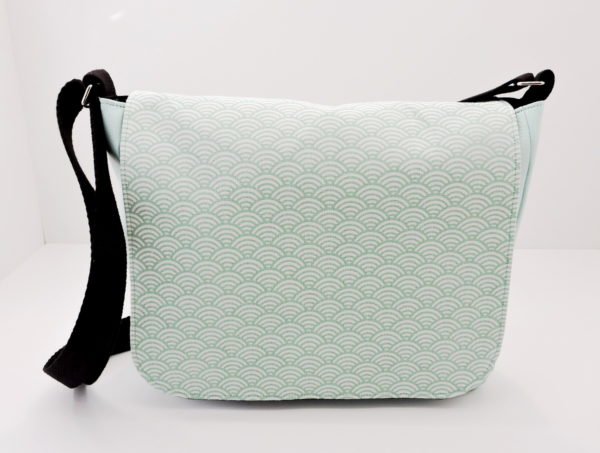 Grand sac besace bandoulière en simili cuir bleu givré et coton japonais