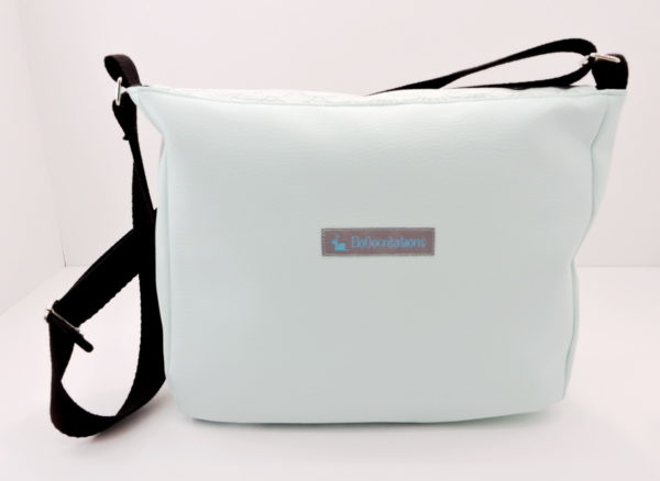 Grand sac besace bandoulière en simili cuir bleu givré et coton japonais1