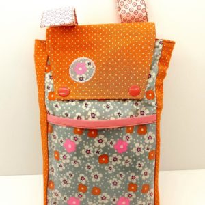 sac poussette gris fleurs rose et orange