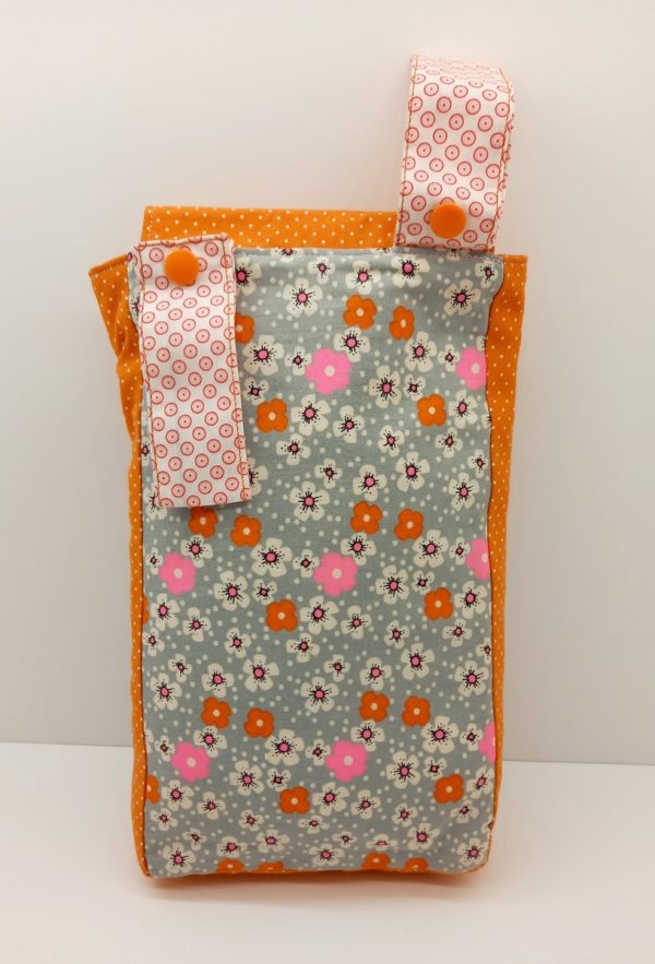 sac poussette gris fleurs rose et orange1