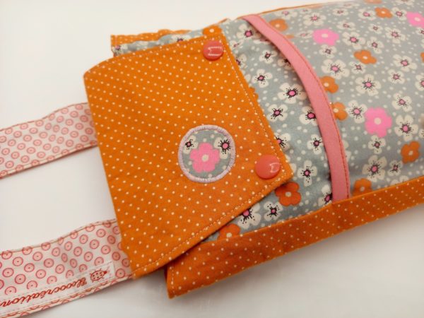 sac poussette gris fleurs rose et orange2